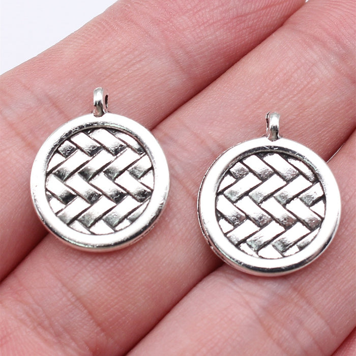 Woven Pattern Round and Teardrop Pendants in Antique Silver