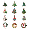 Green Gold Tone Christmas Wreath Wreath Crystal Enamel Fourteen Designs Metal Brooch Pin view 1