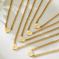 Heart Initial Zircon Cuban Necklace Bracelet Gold Steel view 1
