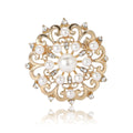 Openwork Pearl Filigree Round Brooch Rhinestone Accents view 5