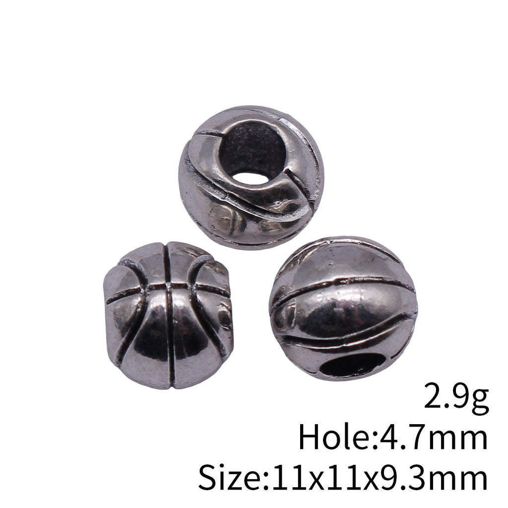 11x11x9.3mm 2.9g Antique Silver Zinc Alloy Basketball Pattern Large Hole Beads for DIY Bracelet Making