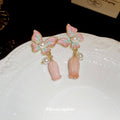 Pink Butterfly And Teardrop Stud Earrings With Decorative Details view 4