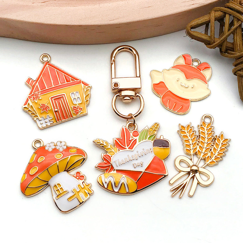 Zinc Alloy Thanksgiving Maple Leaf Pumpkin Turkey Squirrel Charm Pendants for DIY Jewelry