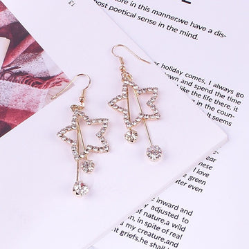 Gold and Silver Double Star Clear Look Long Hook Earrings