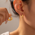 Gold Steel U Shape Pendant Snake Chain Necklace Hoops view 3