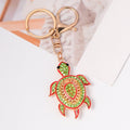 Green Enamel Rhinestone Turtle Keychain Gold Lobster Clasp view 1