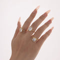 Large Clear Zircon Halo Open Ring Stainless Gold Or Steel Size 7 view 2