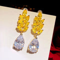 Yellow Crystal Leaf And Clear Teardrop Earrings Fashion Jewelry view 4