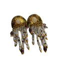 Gold Disc Multicolor Beaded Fringe Statement Earrings view 5