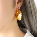 Gold Grid Textured Hollow U-Shape Chunky Hoop Earrings view 6