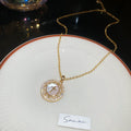 Gold Tone Round Cross Motif Pendant Necklace with Crystals view 6