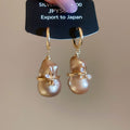 Gold Tone Gourd Pearl Bow Hoop Earrings in Two Colors view 6