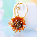 Jeweled Bee Sunflower Keychains in Yellow Orange and Assorted Colors view 1