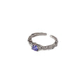 Silver Tone Purple Round Stone Ornate Leaf Open Rings In Two Styles view 5