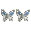 Silver Tone Aqua And Clear Stone Butterfly Stud Earrings For Women view 5