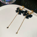Flocked Bow Chain Tassel Earrings In Burgundy And Black view 6
