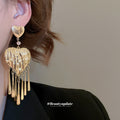Heart Stud Earrings With Layered Metal Fringe Jewelry view 3