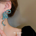 Crystal Bow Statement Earrings in Blue and Silver Tones view 3
