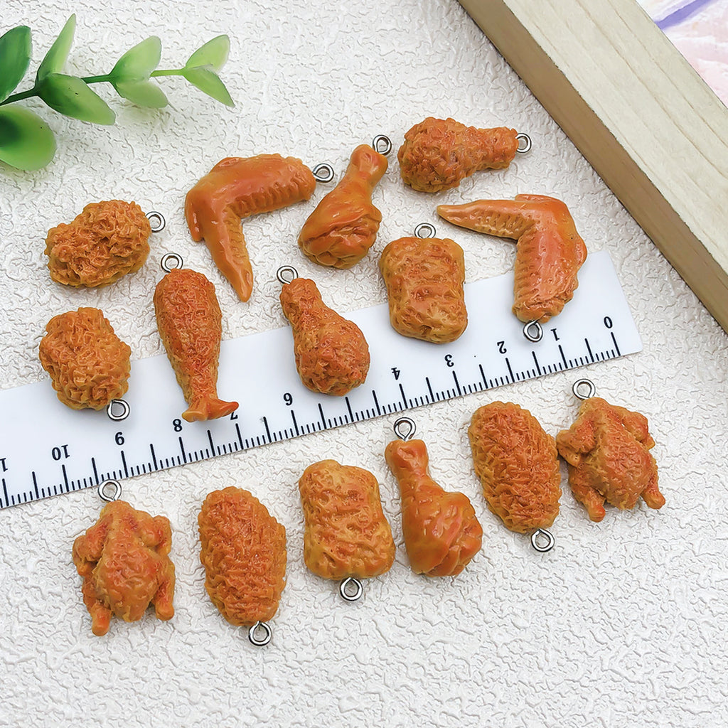 Resin Fried Chicken Wing Drumstick Charm Pendant for DIY Keychain Bag Jewelry Accessories