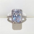Rectangular Clear Solitaire Halo Ring In Polished Silver Tone view 2