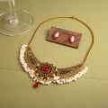 Green Red and Blue Beaded Choker and Stud Earring Sets view 3