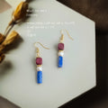 Gold Hook Maroon Cube Pearl Blue Bar Drop Earrings view 4