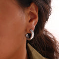 C-Shape Thick Hoop Stud Earrings Crystal Pave Gold Steel view 3