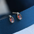 Oval Mini Stud Earrings Gold Silver Clear Or Red Stone view 7