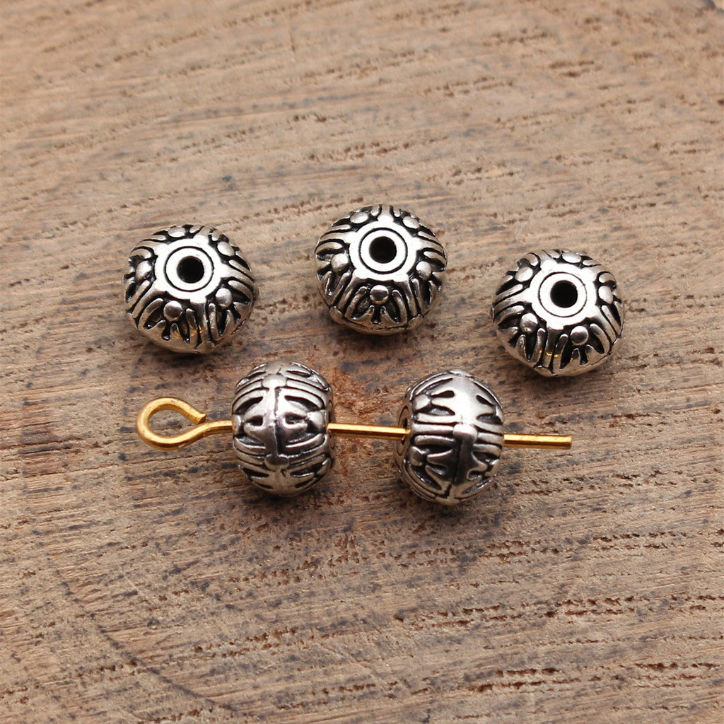 7.2x7.2x5mm 0.84g Antique Silver Zinc Alloy Double Sided Texture Spacer Beads for Bracelet Jewelry Making