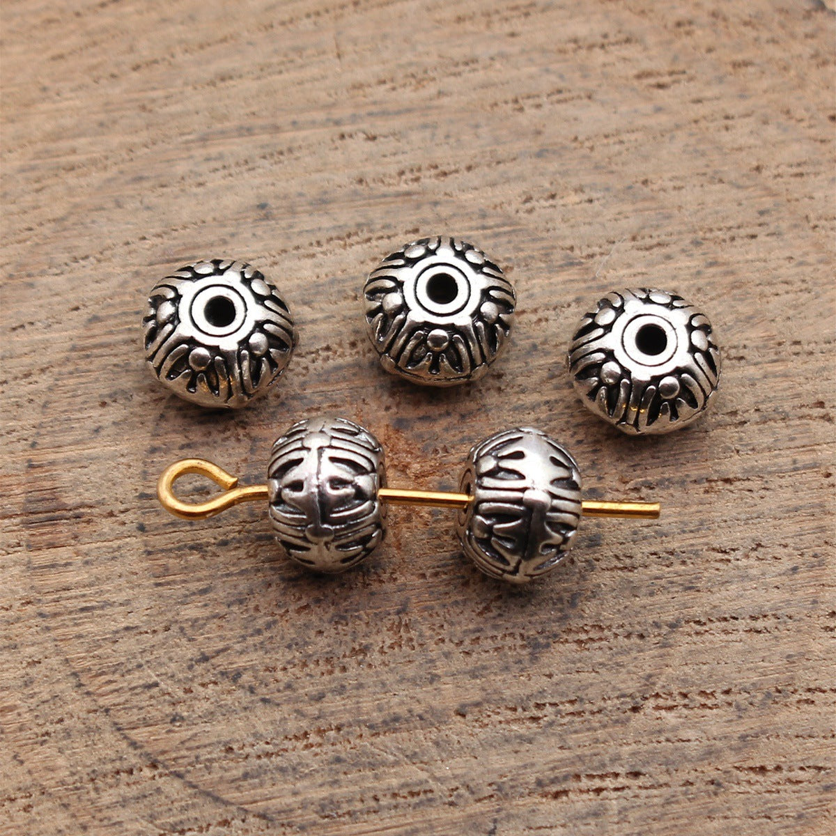 7.2x7.2x5mm 0.84g Antique Silver Zinc Alloy Double Sided Texture Spacer Beads for Bracelet Jewelry Making