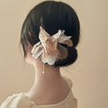 Translucent Fabric Flower Hairpin With Pearl Like Drop In Five Colors view 2