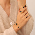 Gold Open Soft Wire Black Shell Triangle Square Cuff Bangles view 1