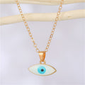 Gold Tone Pointed Oval Enamel Evil Eye Pendant Necklaces in Four Colors view 3