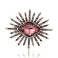 Sunburst Faceted Crystal Brooch Rhinestone Rays Purple Blue view 5
