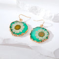 Gold Tone Irregular Pressed Daisy Resin Hook Earrings in Five Colors view 3