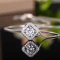 Silver Diamond-Shape Halo Clear CZ Pendant Necklace view 3
