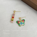 Gold Asymmetric Multicolor CZ Bar Enamel Butterfly Studs view 4