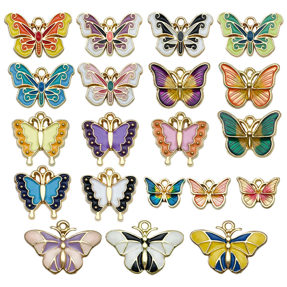 Two Tone Enamel Zinc Alloy Butterfly Charm Pendant for DIY Necklace Bracelet Jewelry Making