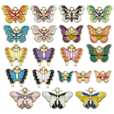 Colorful butterfly charms arranged on a light background