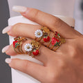 Daisy Ladybug and Strawberry Cherry Open Rings in Two Tones view 4