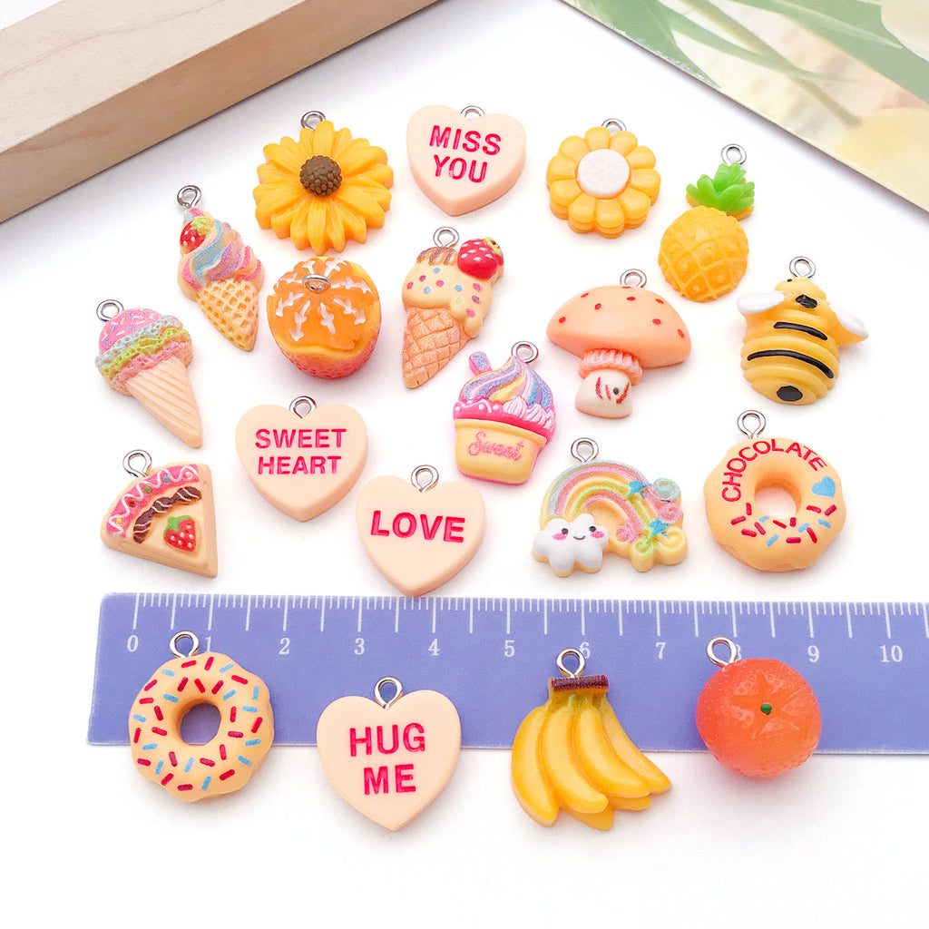 Resin Bee Donut Banana Pineapple Charm Pendants for DIY Bracelet Necklace Jewelry
