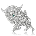 Crystal Bull Brooch in Gold and Silver Tones for Jackets, Coats, and Scarves view 2