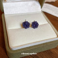Dark Purple Rose Flower Stud Earrings Statement Pair view 3