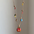 Red Apple Pendant Cord Necklace With Tiny Fruit Charms view 2