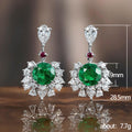 Silver Green Round Cluster Drop Earrings Pink Accents view 5