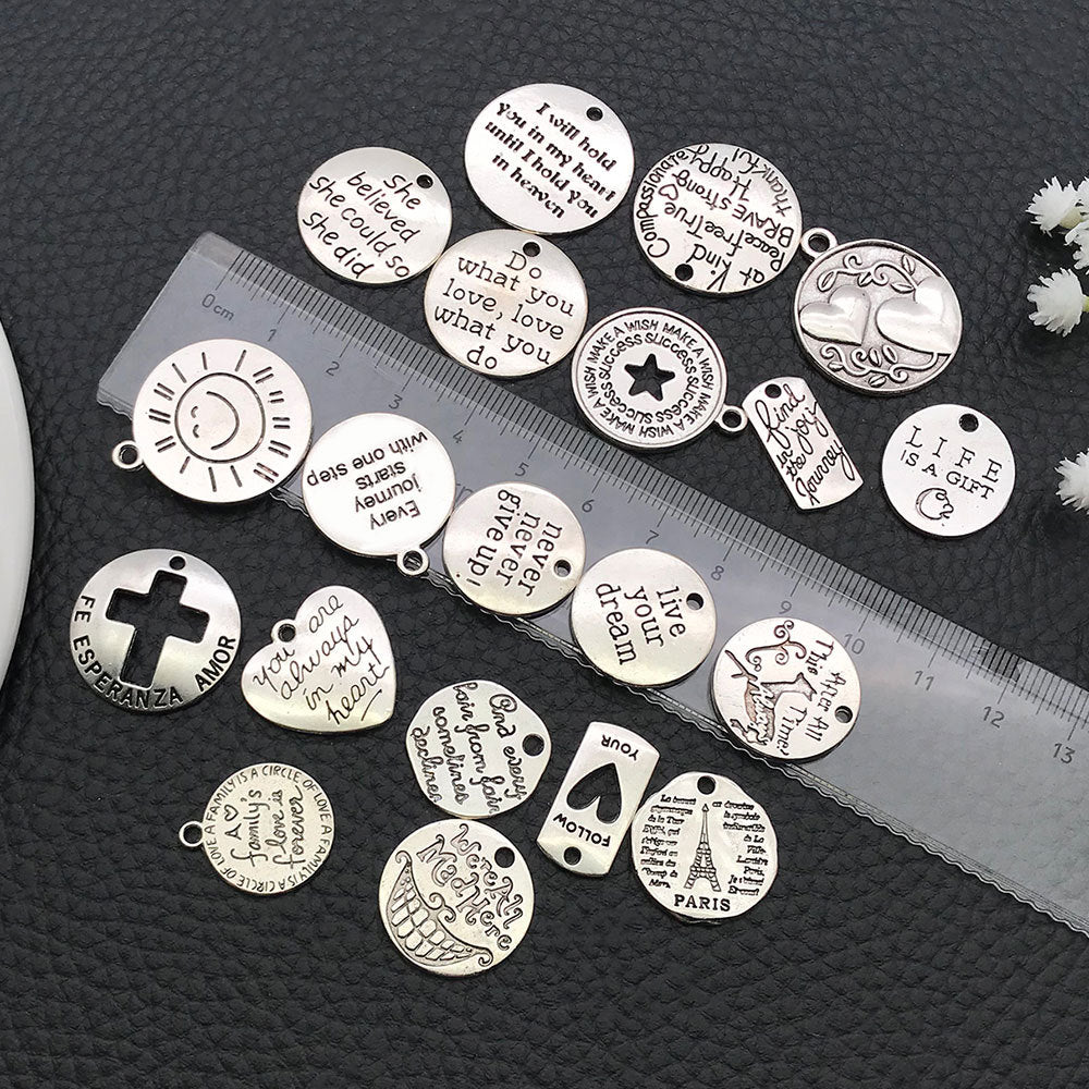 Iron Inspirational Letter Tag Charm Pendants for DIY Bracelet Necklace Keychain Jewelry