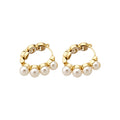 Chunky Gold Tone Hoop Earrings with Pearl Bead Fringe view 5