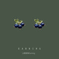 Blue Berry Cluster Stud Earrings Green Leaf Accents view 1