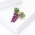Purple Grape Cluster Brooch Green Leaf Rhinestone Pin view 3