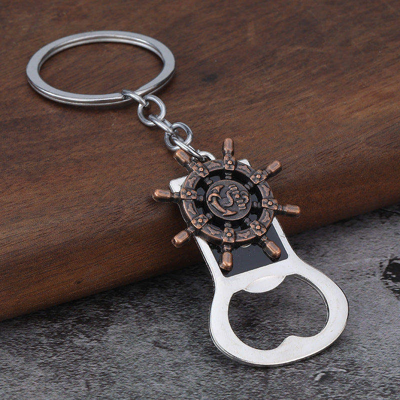 Creative Alloy Ship Wheel Bottle Opener Keychain for Car Keys and Bags